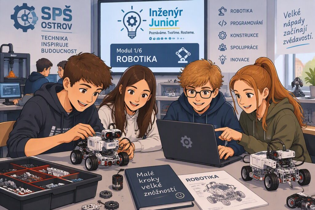 Dne 7. října 2026 se vybraní žáci naší školy zúčastnili prvního ze šesti modulů vzdělávacího projektu Inženýr Junior, který probíhá na SPŠ Ostrov.