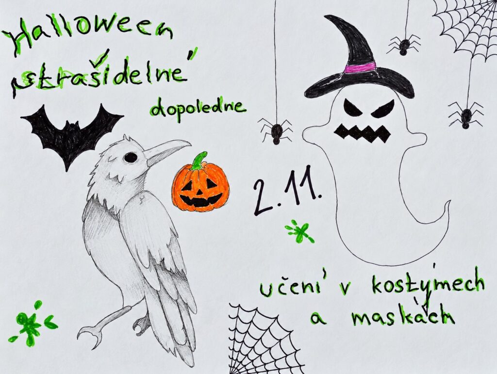 strašidelné učení v maskách a kostýmech